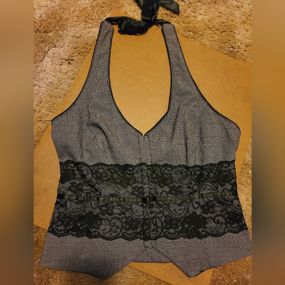 90's Vintage Guess Lace corset top, ties around the neck, brand new with tags